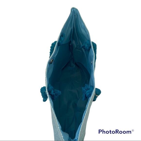 Paradise Bag Oversized Shoulder Tote Bag Nautical Beach Metallic Blue Lo… - Picture 5 of 11